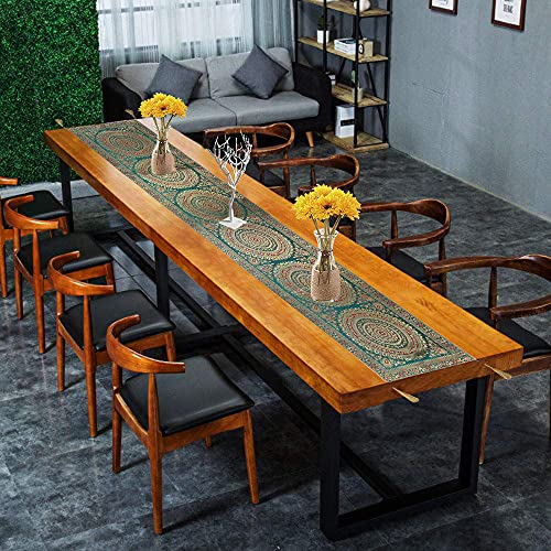 Image of Diwali Decor Brocade Jacquard Silk Table Runner Long Runner for Dinning & Centre Table Mandala Print 72 x 16 Inches (Green)