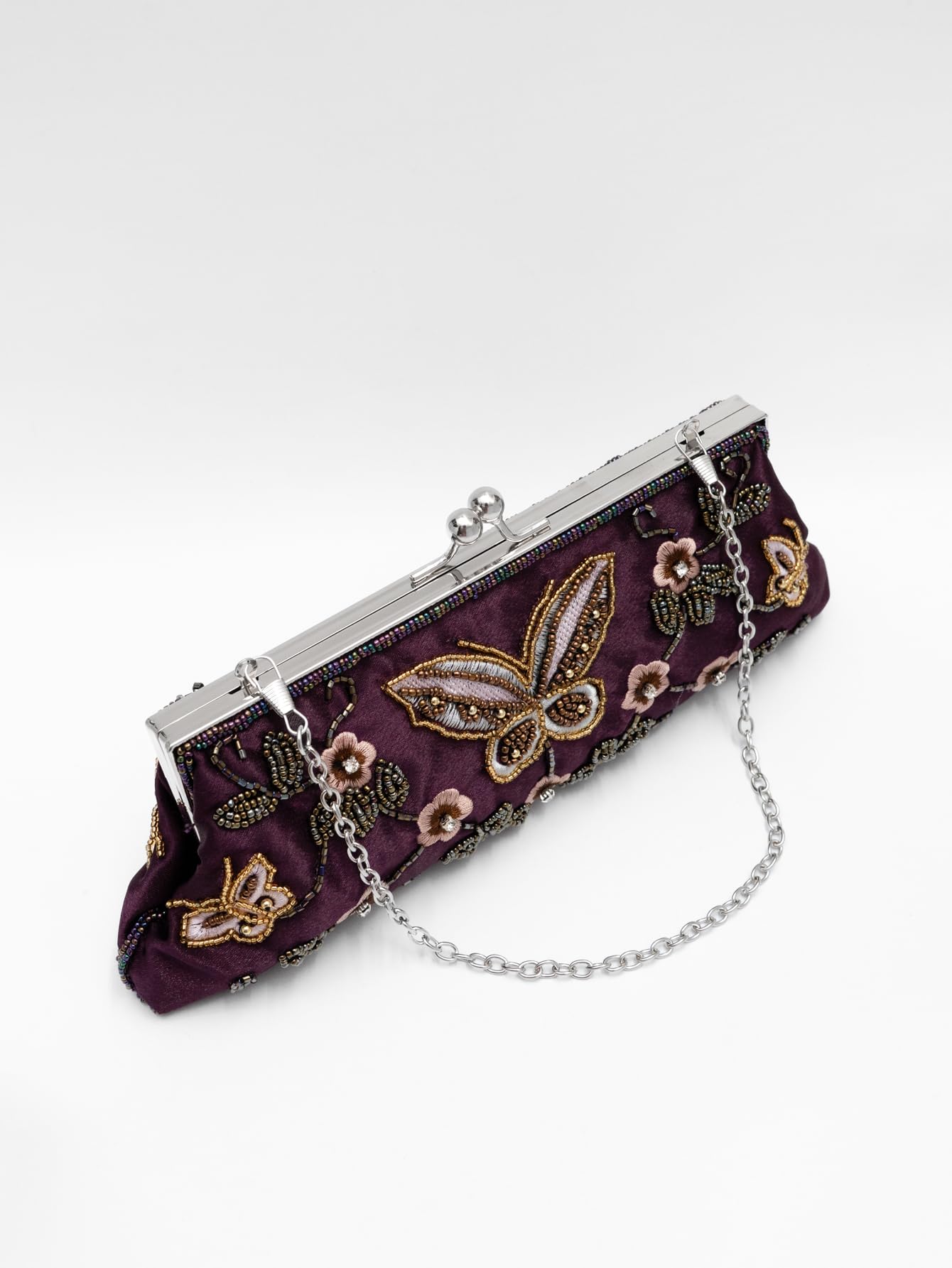 Abendtasche im Vintage-Stil mit Schmetterlingen, Blumenmuster, elegante Handtasche für Damen, für Bräute, Abschlussbälle, Partys und formelle Anlässe