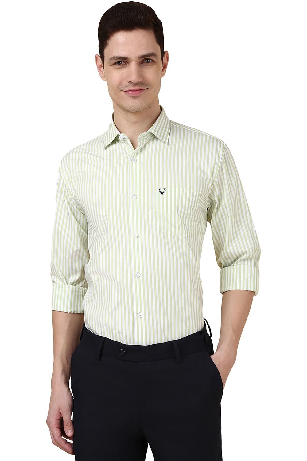 Allen SollyMen's 100% Cotton Slim Fit Full Sleeve Striped Shirt