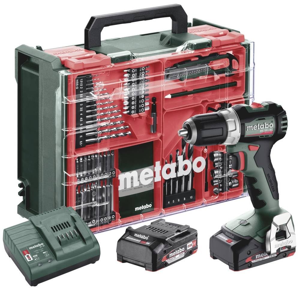 Metabo Perceuse-Visseuse sans fil BS 18 L BL 18V Moteur Brushless 2 Batteries 2.0 Ah Li-Ion Coffret avec Chargeur