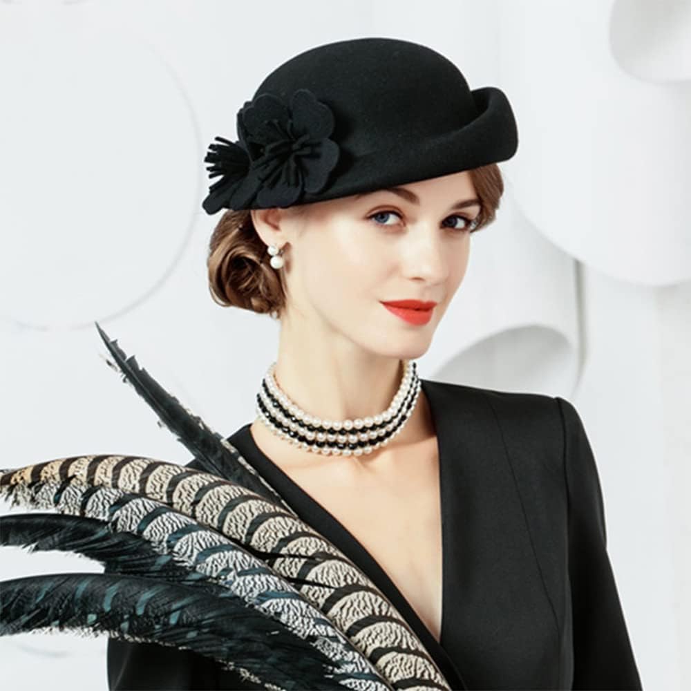 Women Wool Felt Ribbon French Fashion Vintage Millinery Beret Hats Top Cap Ladies Party Wedding Fedoras Chapeau