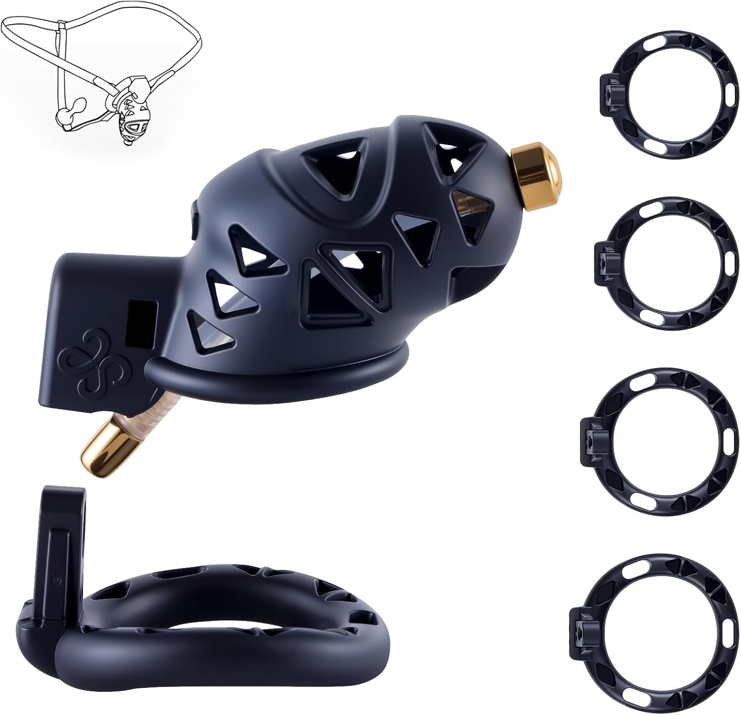 FST Chastity Cage Chastity Belt with 4 Penis Rings and Butt Plug Male Cock Cage for BDSM Bondage Restraints Gear Adult Sex Toys for Men