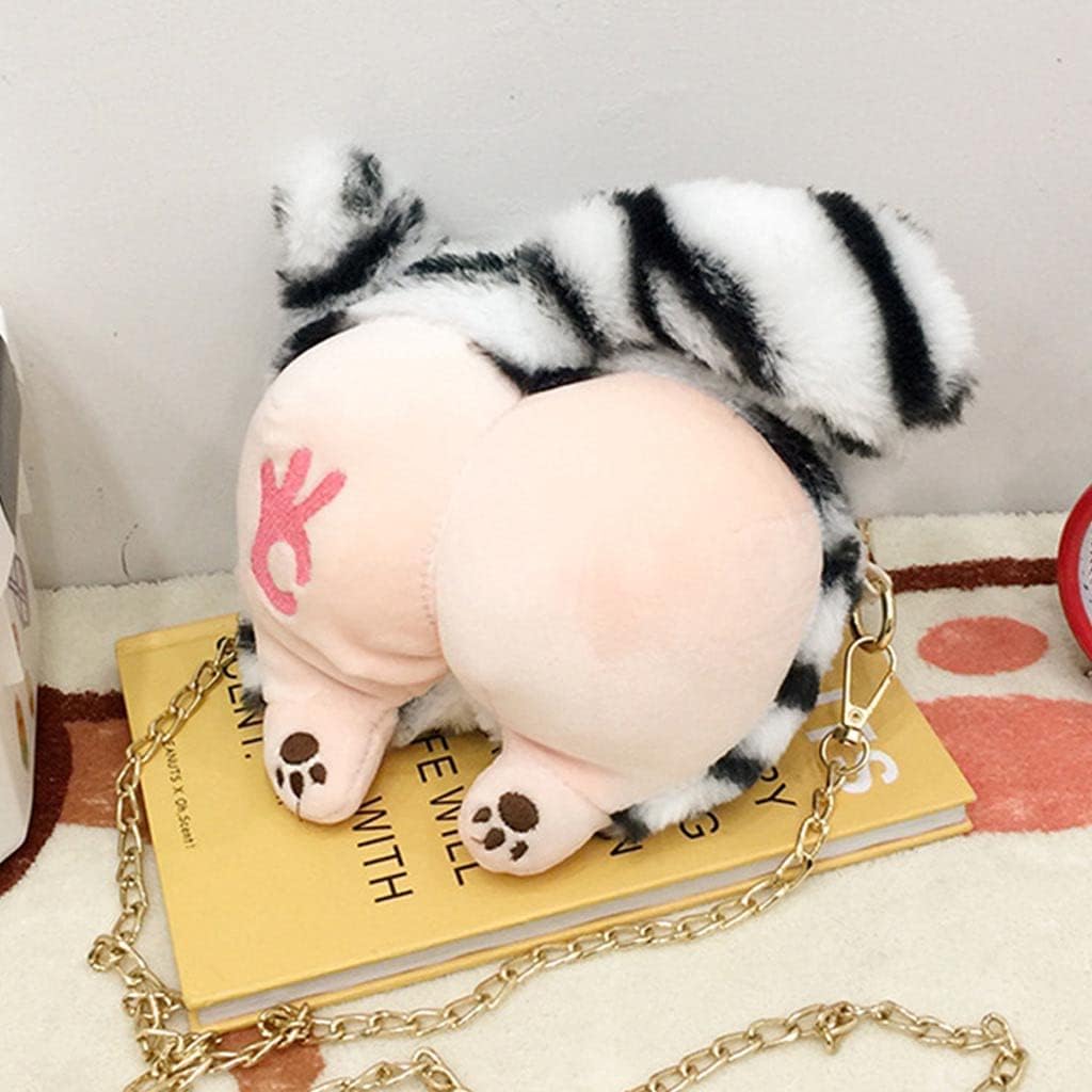 Plush Animal Crossbody Bag for Women Funny Animal Butt Shoulder Bag Cartoon Doll Messenger Bags with Chain Strap White