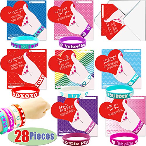 Kiddokids 28 Valentines Day Friendship Bracelet Gift Cards for Kids Valentines Exchange Gift.