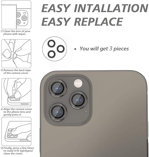 Miniatura 4 de CloudValley 3 piezas Protector de lente de cámara para iPhone 12 Pro de 6.1 pulgadas, (no para iPhone 12 Pro Max de 6.7 pulgadas), película de