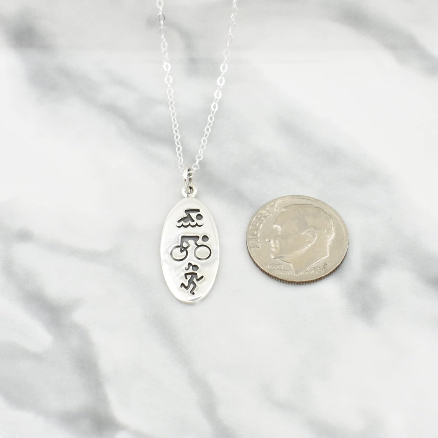 Sterling Silver Triathlon Charm Necklace for Women |18" Chain | Bike Run Swim | Athlete Necklace | - Image 3