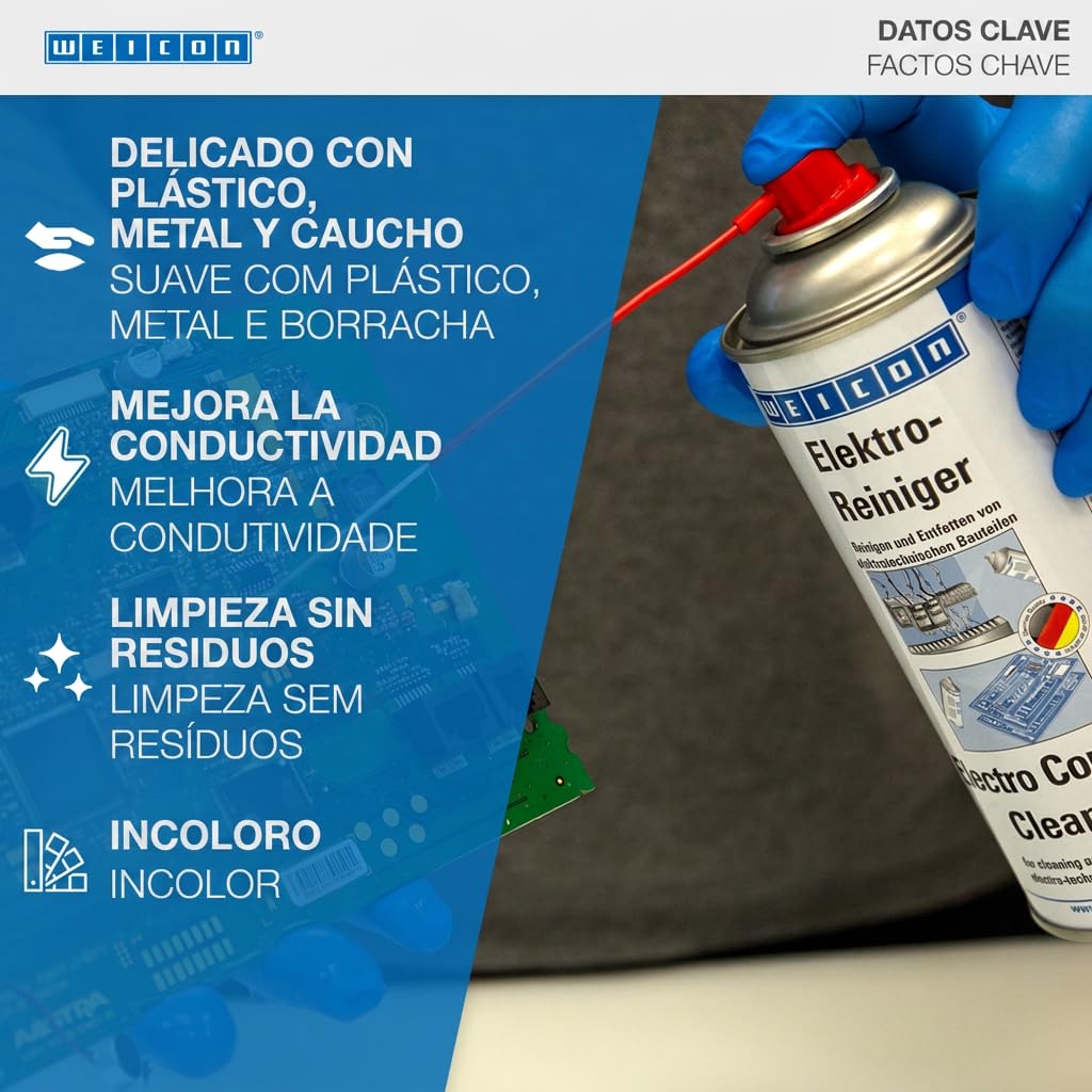 WEICON Limpiador de Contactos Electrónicos | 400 ml | Limpia y desengrasa componentes electrónicos o mecánicos | Transparente
