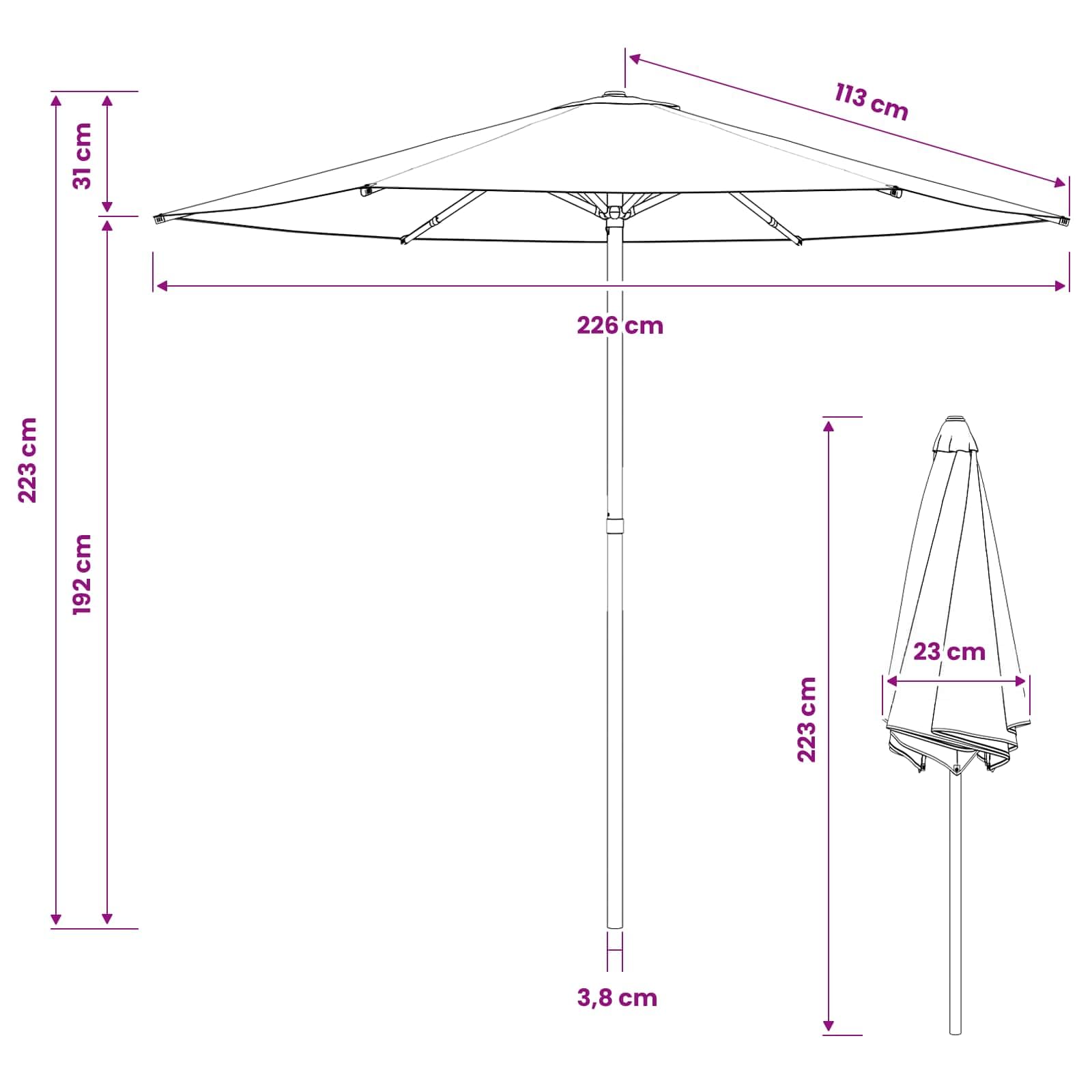 Ombrellone da giardino, 226 x 226 cm, colore bordeaux