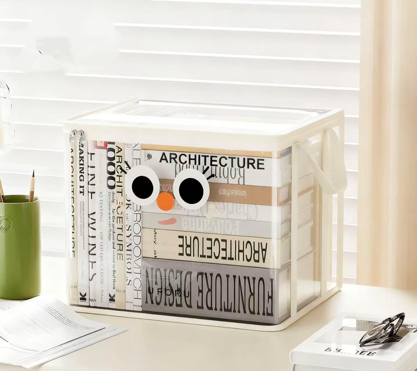 Book Storage Bag,Zippered PVC Plastic Toy Storage Bag,Ideal For Organizing Plush Toys,Books And Clothing. Transparent Plastic Storage Box(Cream White, Random Pattern Selection)