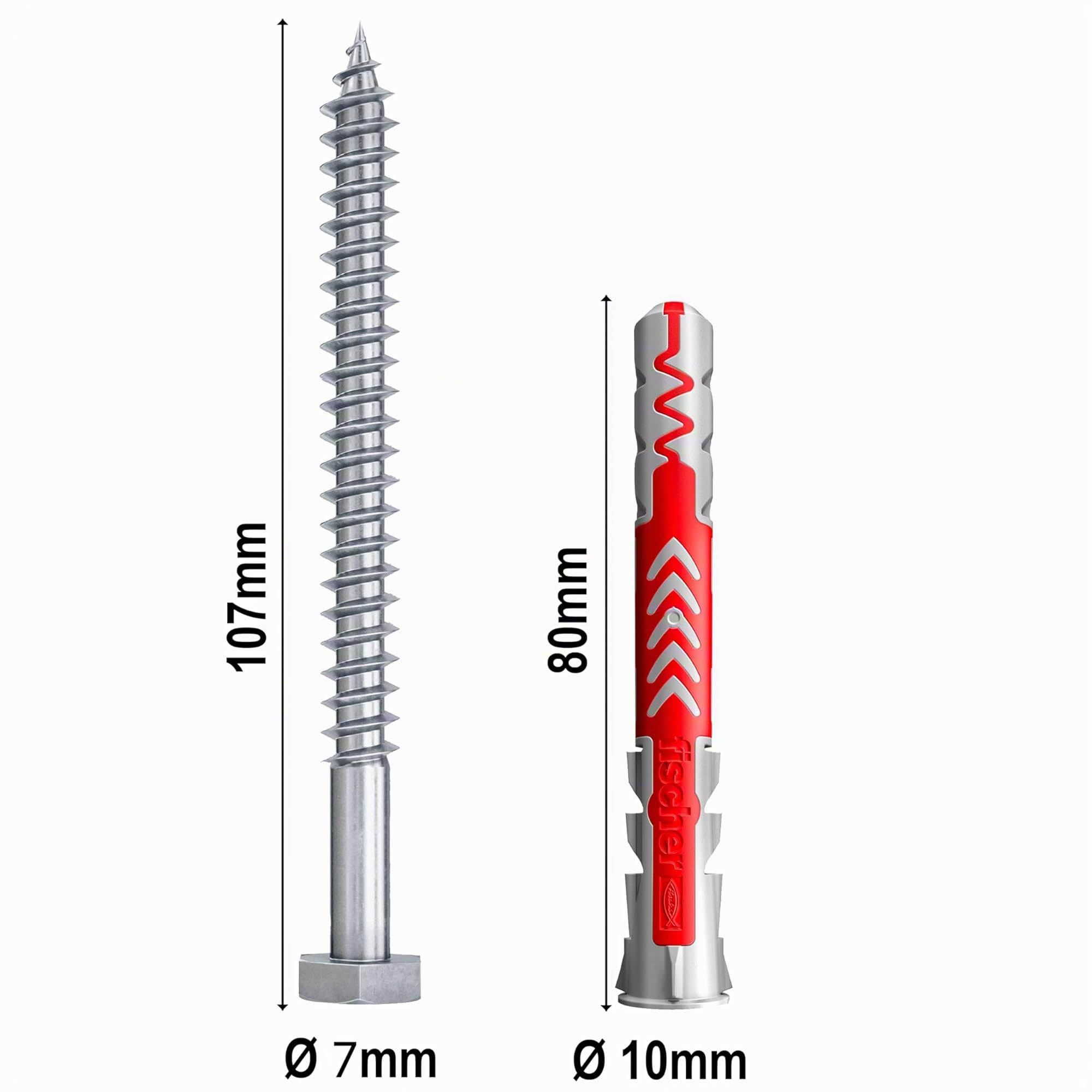 Fischer Duopower Tasselli Lunghi 10x80 mm con Vite Universali per Fissaggio Mensole Pensili Staffe TV