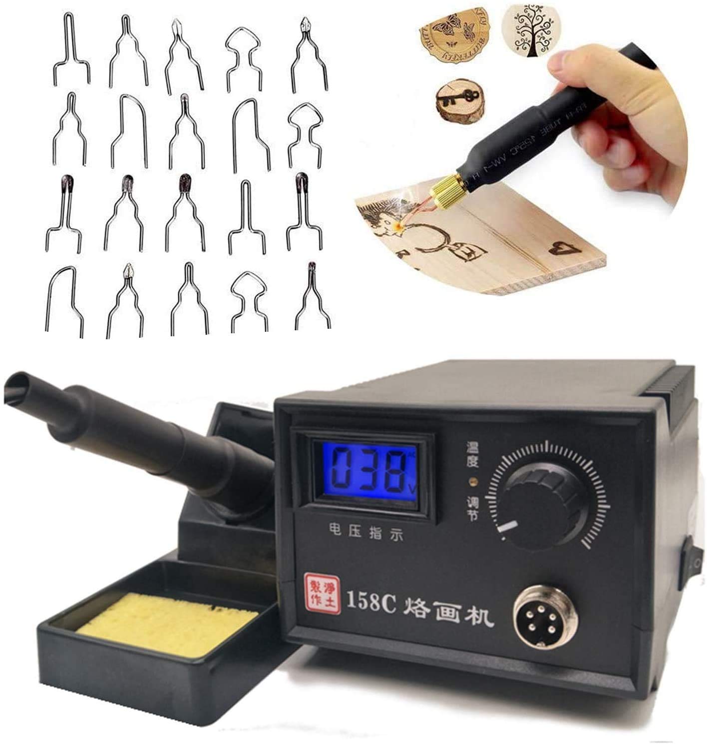 Kit De Pyrogravure En Bois De La Machine 220V/60W De Avec Des Bouts De La Pyrogravure 20PCS (Numérique Avec Stylo Simple)