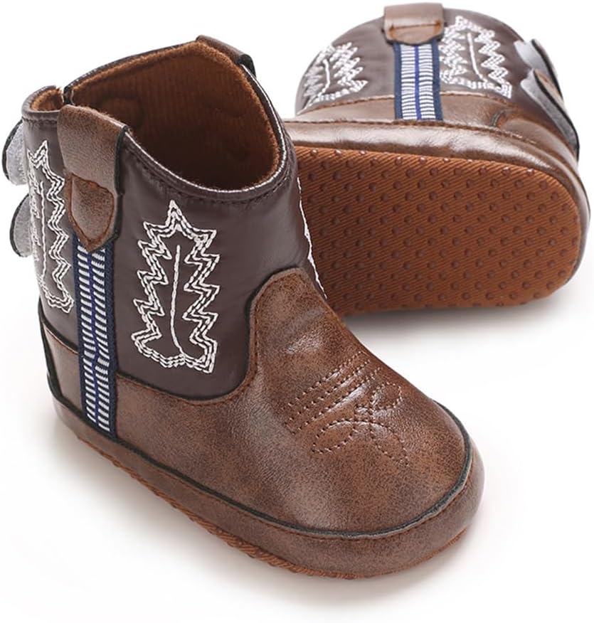 Toddler Baby Boys Girls Western Cowboy Boots First Walker Crib Shoes Soft Sole Non-Slip Moccasins Bootie