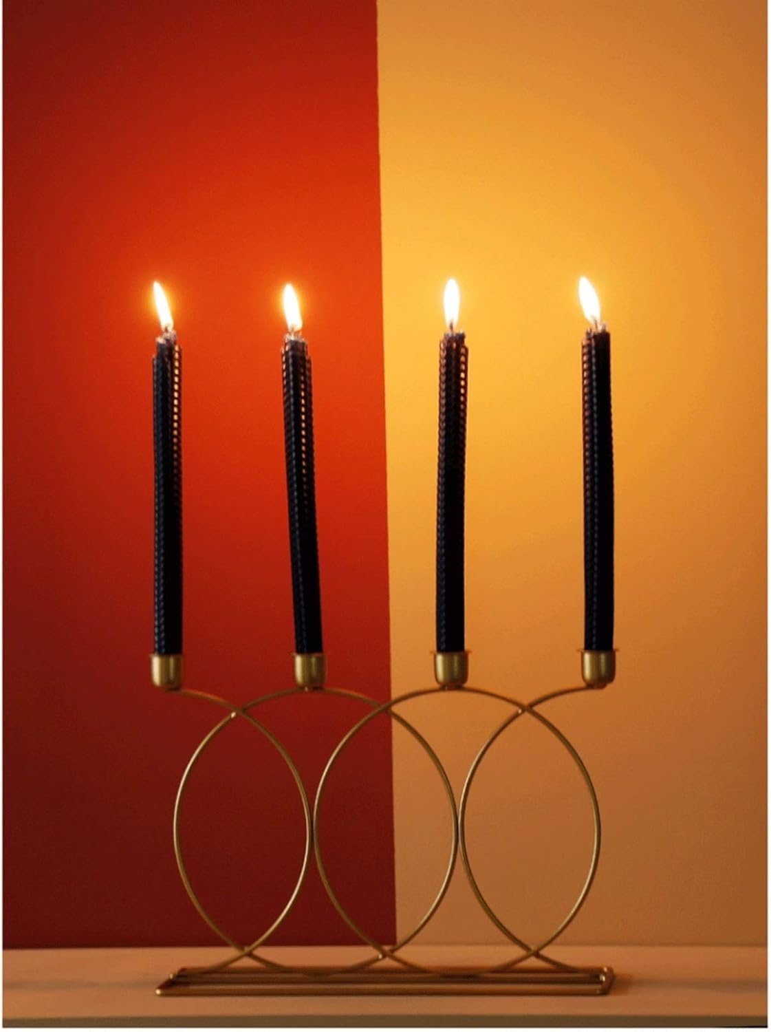 Golden Taper Candle Holders Wrought Iron 4-Candles Fireplace Candelabra Candlestick Holder Centerpieces for Mantle Wedding Party Dinner Table Decoratin