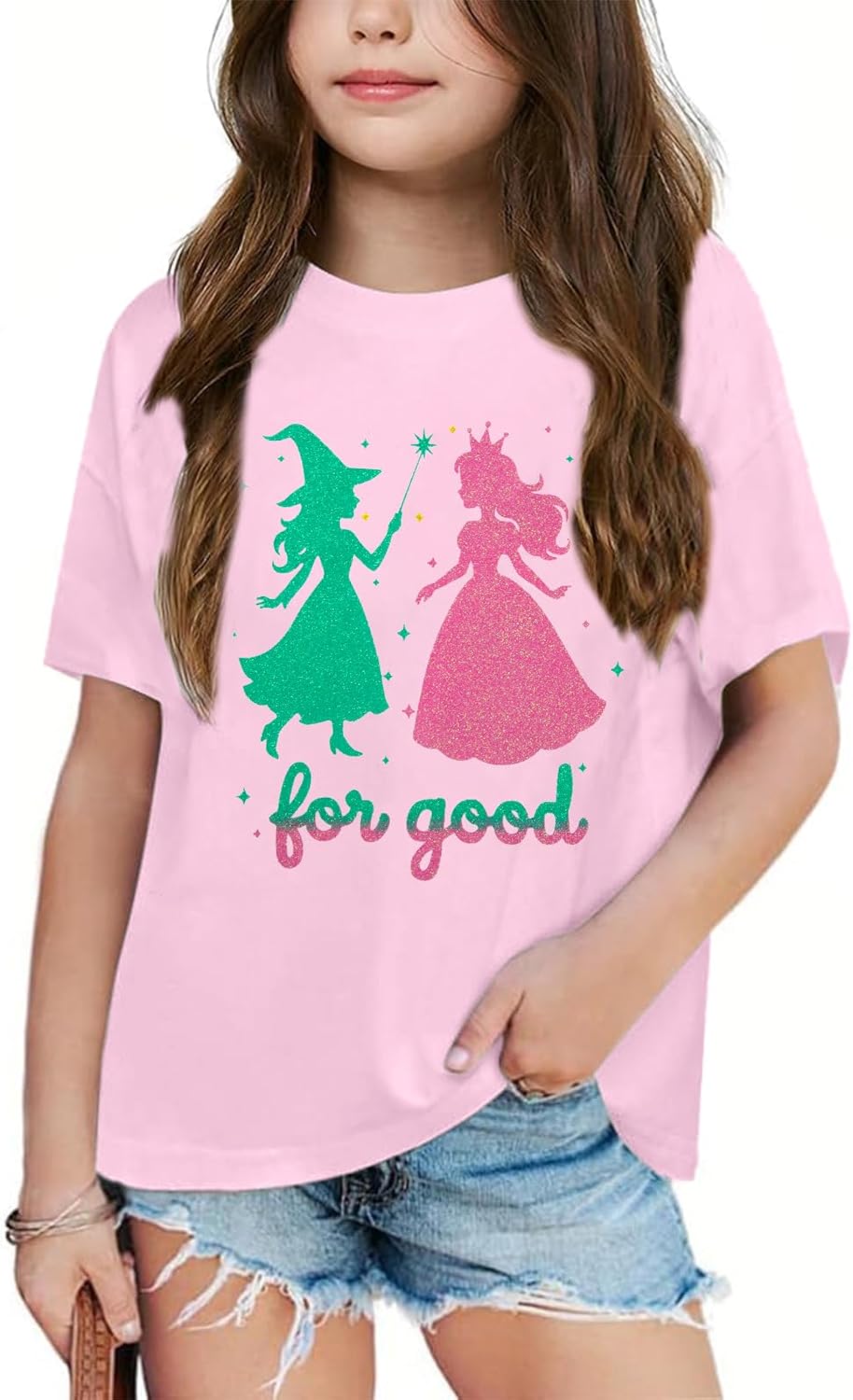 Girl Musical Shirt Magical Witch and Princess T Shirts Glitter Sparkle Pink Green Tees Movie Short Sleeve Tops