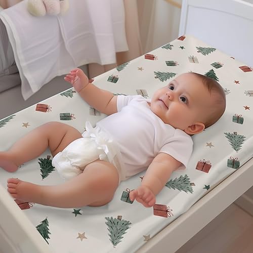 Miniatura 2 de Funda para cambiador de bebé, diseño de estrellas de invierno con diseño de árboles de Navidad, unisex, para cuarto de bebé, tapete para cambiador