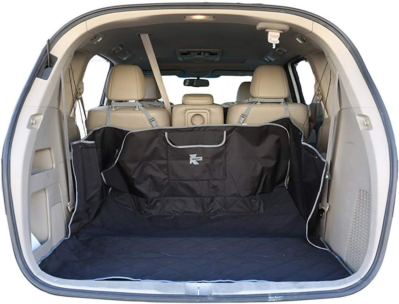 K-Cliffs Quilted Cargo Cover for Pet Water-Proof Trunk Protector for Dog/Cat Heavy Duty Trunk Cover Durable Liner Bed Floor Mat fits Most Car/SUV/Van and Truck with Pocket, Black