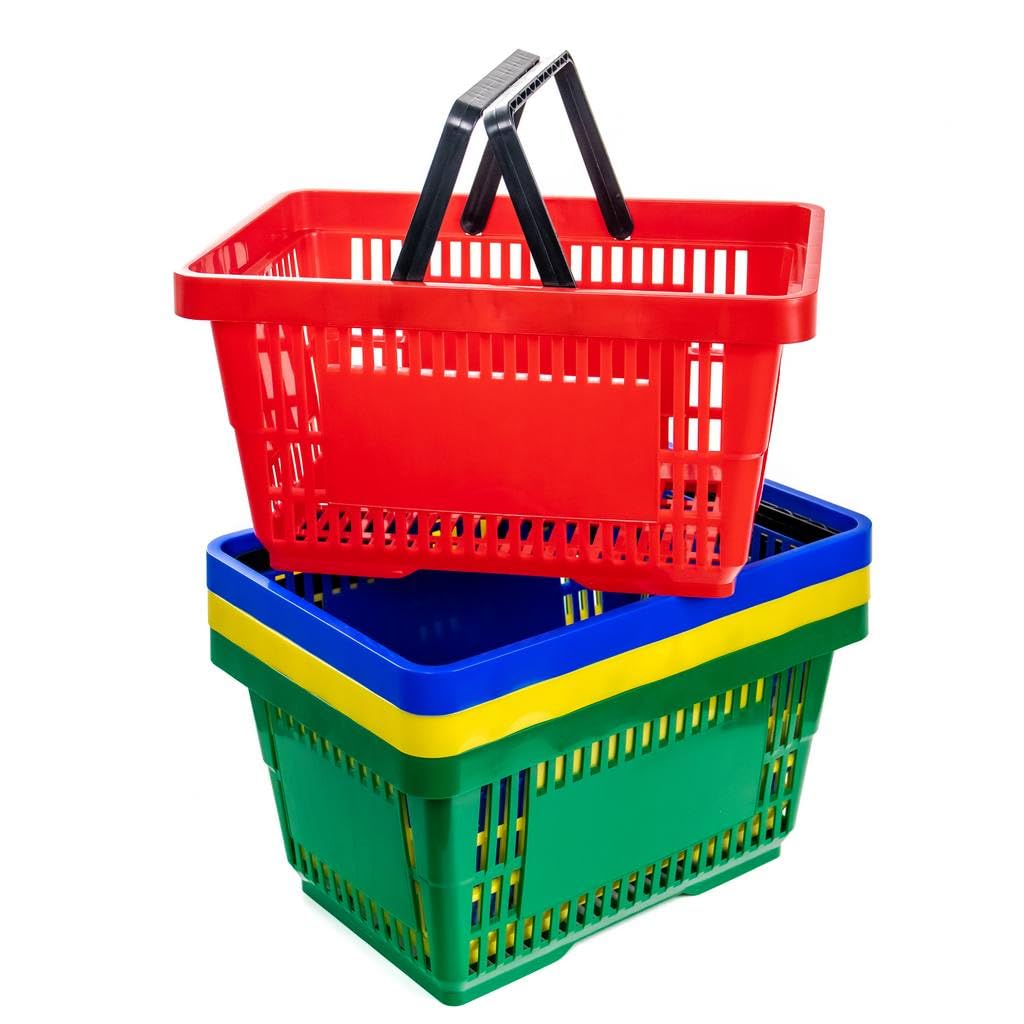 Mega-M Einkaufskorb Set, Blau, 22L Kunststoff Tragekörbe mit Doppelgriffen, Stapelbar, 43x30x22 cm, 10 Stück