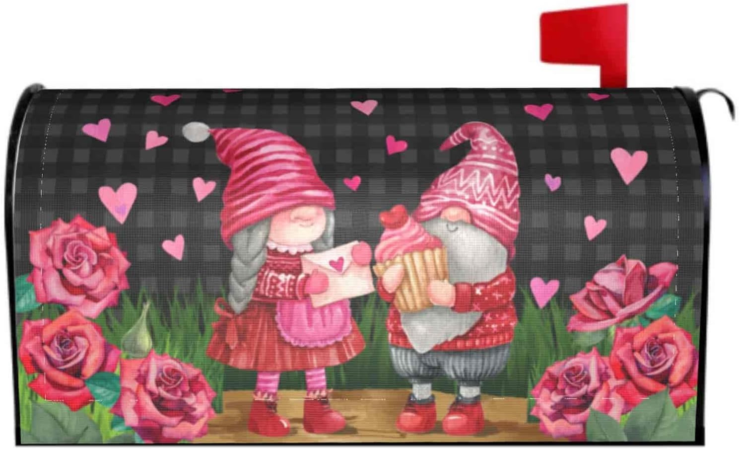 Gnomes Valentine Mailbox Covers Red Rose Black