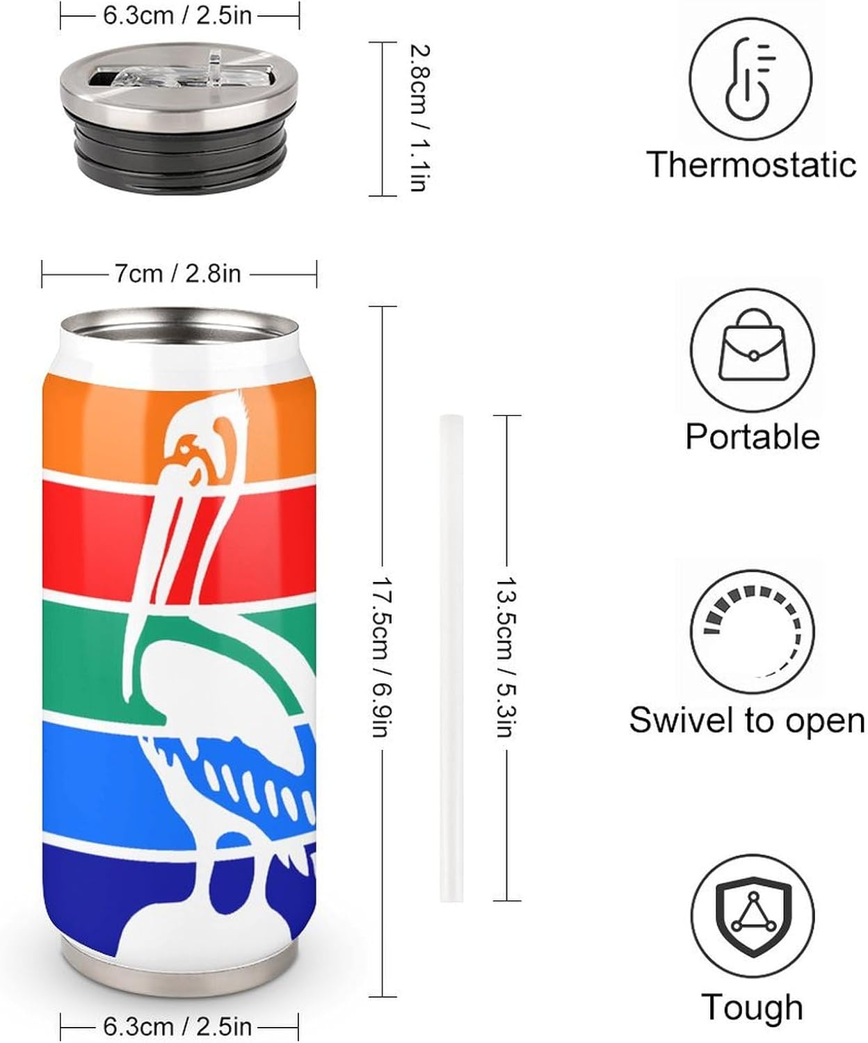 U.S. City Flag St-Petersburg Florida Flags Cute Tumblers Can Stainless Steel Insulated Coffee Mug Cups with Lid and Straw
