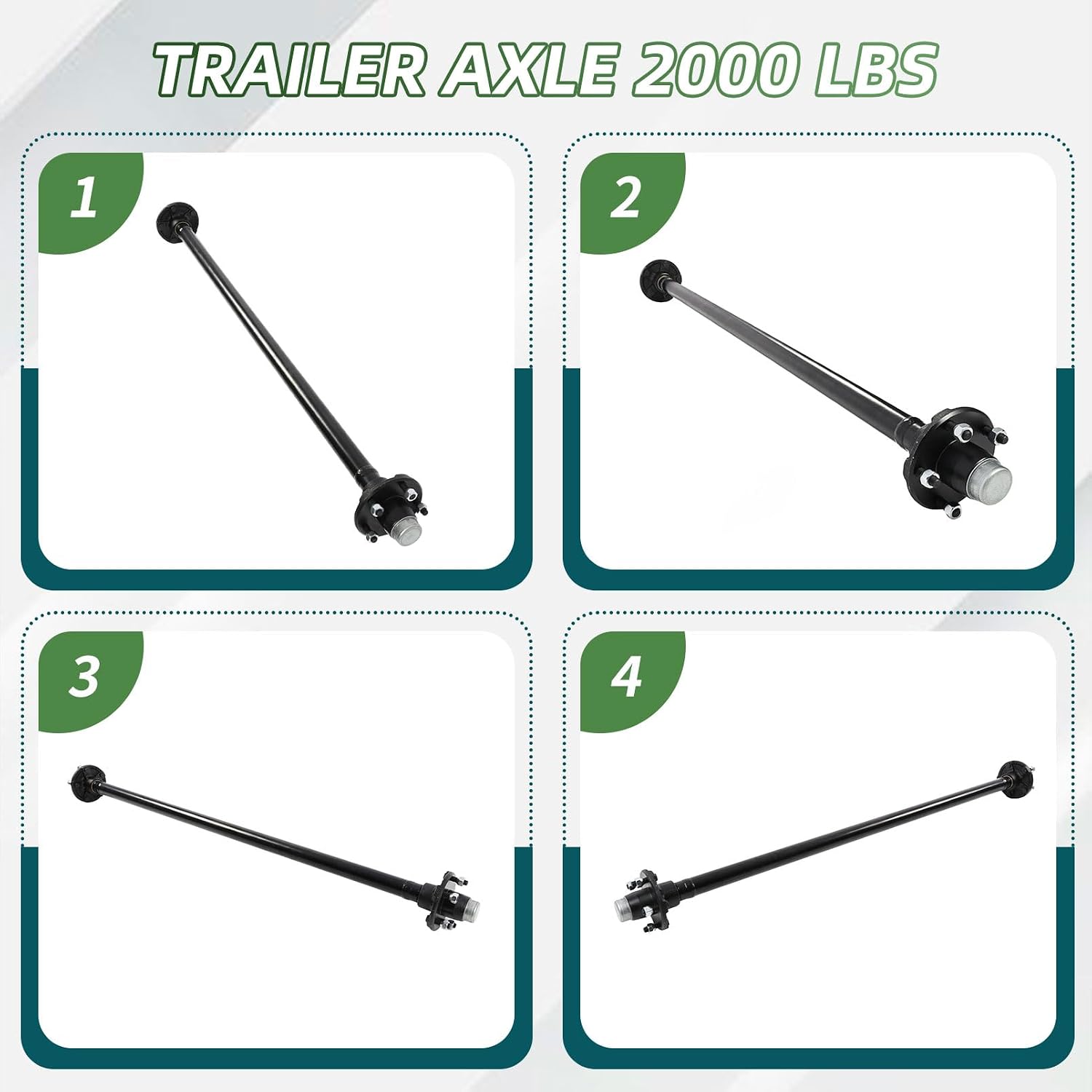 Trailer Axle 2000 lbs 5 Lug 54 Inch Hubface Steel Axle Tube with U-Bolt Kit 5 * 4.5 Bolt Pattern