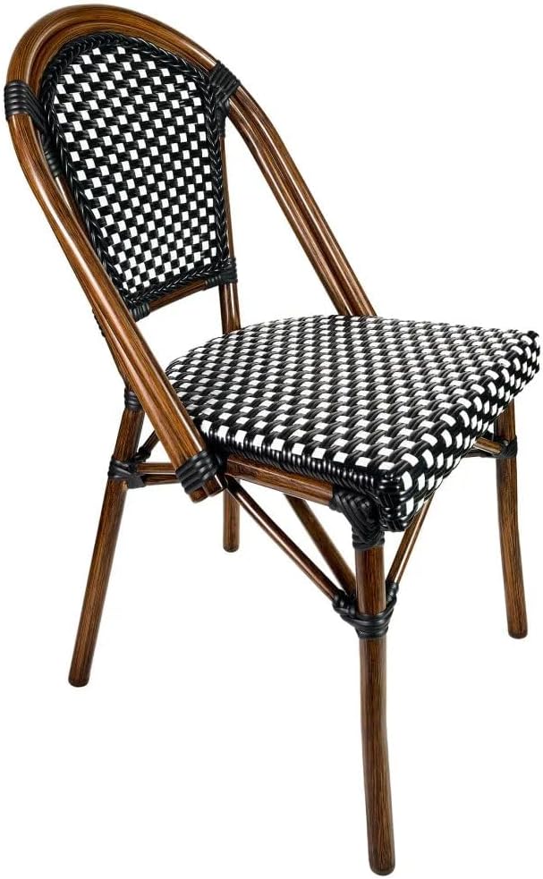 French Bistro Patio/Indoor Dining Chair, Hand Woven Wicker, Fully Assembled (2, Black/White)