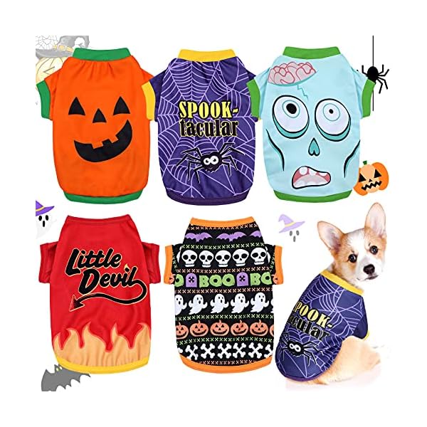 5 pcs halloween dog shirt halloween dog clothes pumpkin ghosts skeletons pet costume printed funny scary dog apparel halloween party cosplay supplies for pet dogs, cats