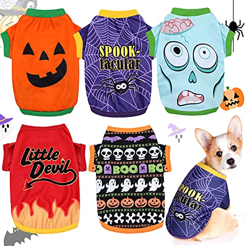 Weewooday 5 Pcs Halloween Dog Shirt Halloween Dog Clothes Pumpkin...