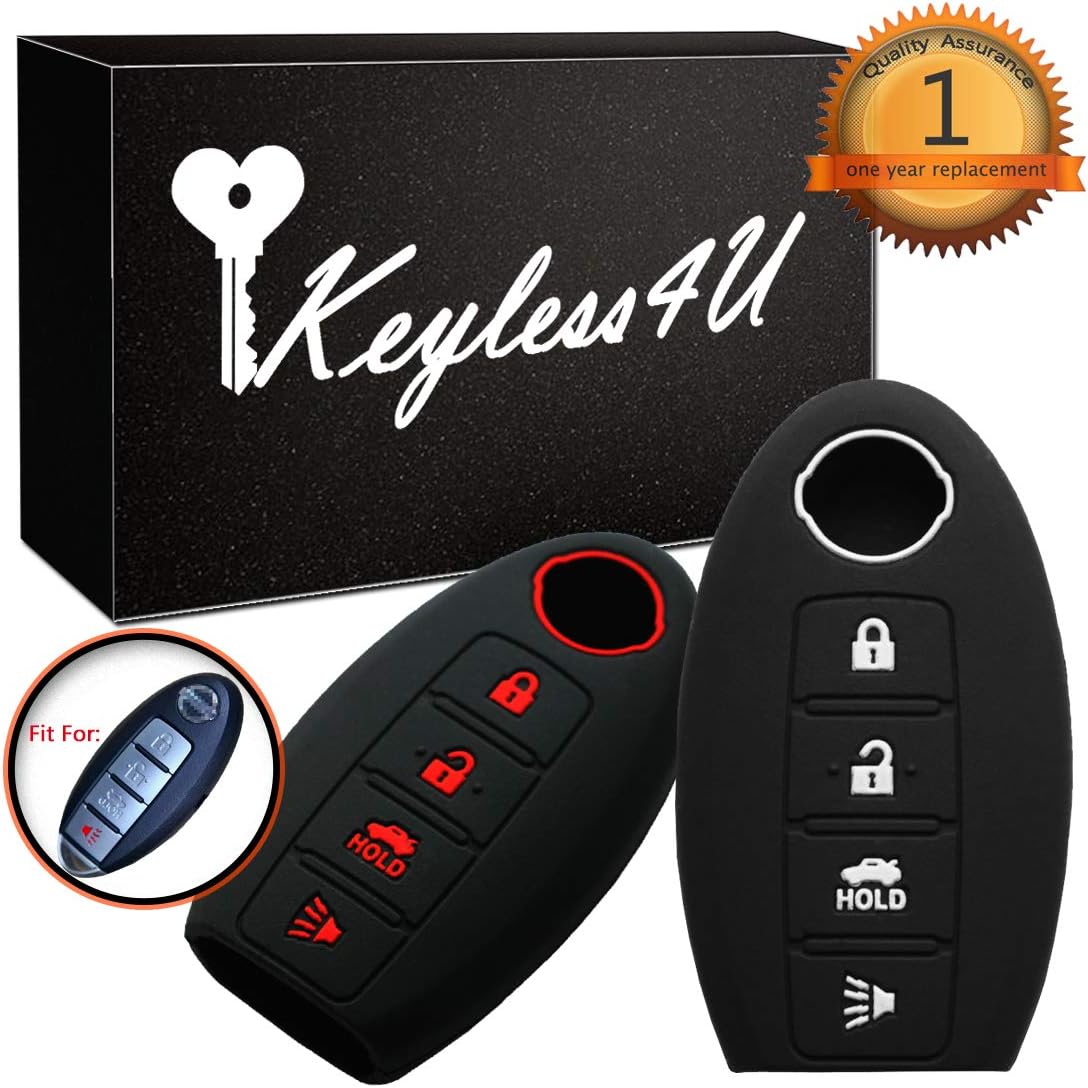 2Pcs Keyless4U 4 Buttons Key Fob Silicone Remote Cover Case Protector Jacket for Nissan Altima Maxima Armada Murano Gt-r Sentra Rogue Pathfinder (Black)