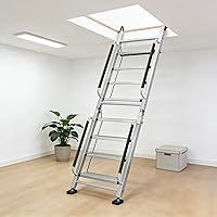 SPTZQURY Foldable Aluminum 8-Step Loft Ladder with Handrails - 7ft Attic Access, Bunk Bed, RV Ladder, 330lbs Capacity, Anti-Slip (Silver)