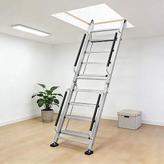 SPTZQURY Foldable Aluminum 8-Step Loft Ladder with Handrails - 7ft Attic Access, Bunk Bed, RV Ladder, 330lbs Capacity, Anti-Slip (Silver)