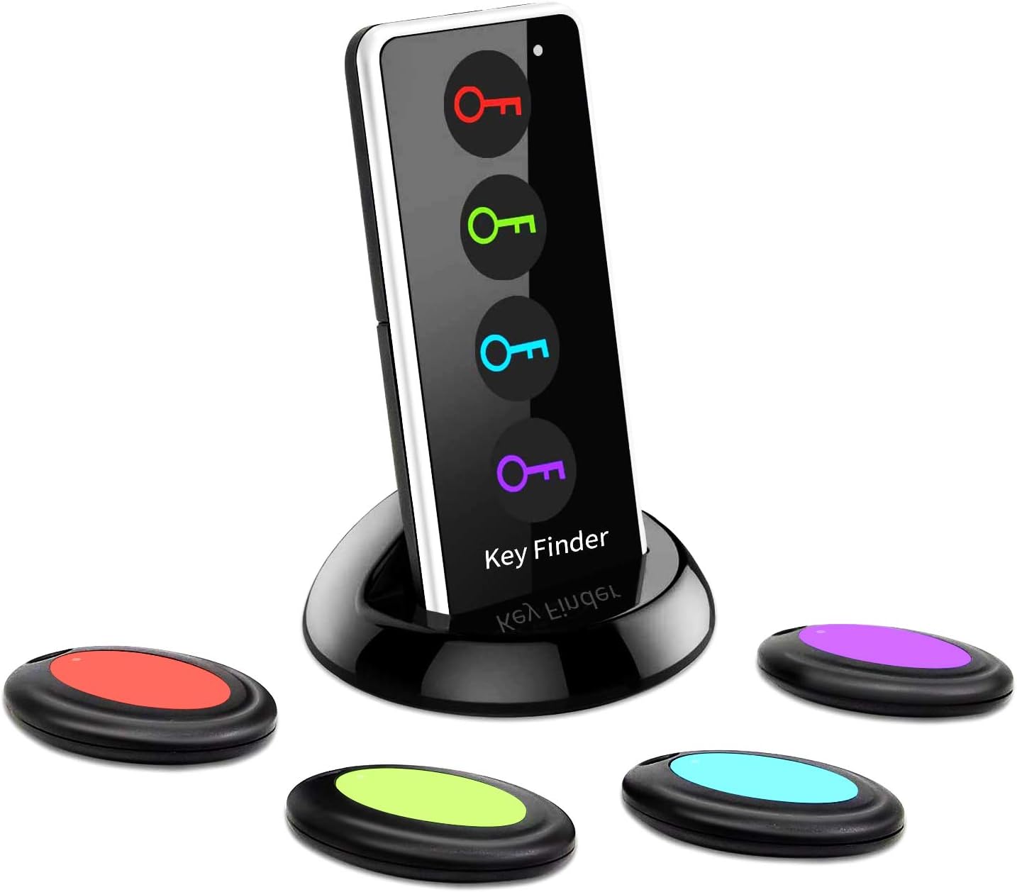 FindKey Key Finder, Wireless Key RF Locator Item Anti-Lost Tag Alarm Reminder Tracker Remote Finder,1 RF Transmitter 4 Receivers,Phone Pets Keychain Wallet Luggage Pet Cat Dog Tracking Tracker