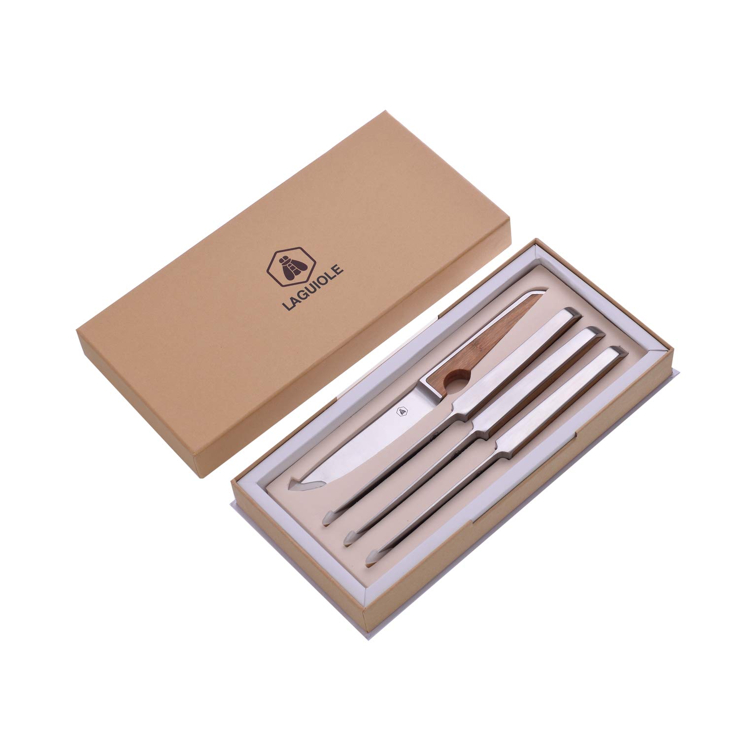 LAGUIOLE - Laguiole 40268480 Coffret de 4 Couteaux à Steak (24,3 cm) en Acier Inoxydable avec Manche en Bois de Bambou Marron