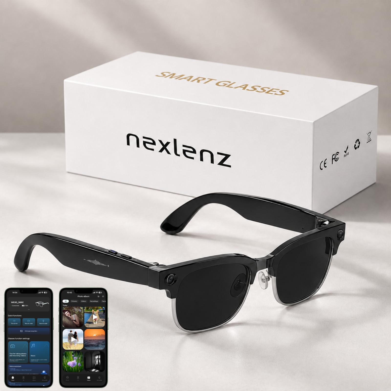 Smart Camera Glasses, 8MP POV Video and Bluetooth Audio, Black | 8MP hands-free POV recording with sunglass lenses, WiFi transfer and open-ear audio for travel, walks and outdoor moments.-image-25