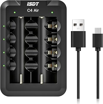 ISDT C4 Air 6-Bay 18650 Battery Smart Charger AA AAA Battery Charger with Type-C QC3.0 Output 4A 40W for AA Lilon 18650 Rechargeable Battery Charger, Fire Preventionn Material