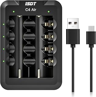 ISDT C4 Air 6-Bay 18650 Battery Smart Charger AA AAA Battery Charger with Type-C QC3.0 Output 4A 40W for AA Lilon 18650 Rechargeable Battery Charger, Fire Preventionn Material