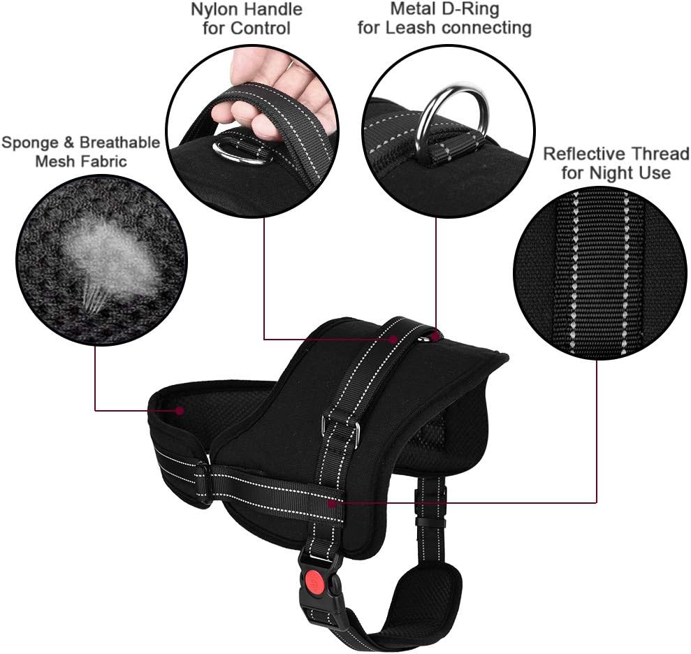 Slowton No Pull Dog Vest Harness, 2018 New Generation Adjustable Neck Strap Chest Strap Breathable Padded Vest with Top Handle Harness with Locking Buckle for Large Dog Training Walking (Large, Black)