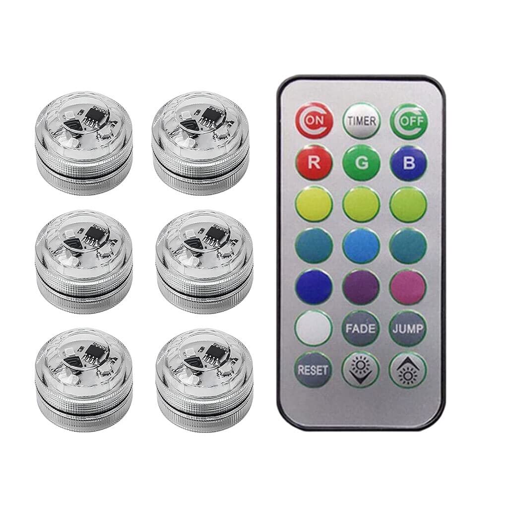 Ailan Wireless Adhesive LED Ambient Light Remote Control Roof with Battery Colorful Night Lights Lamp Aquarium Decoration, 6 lights