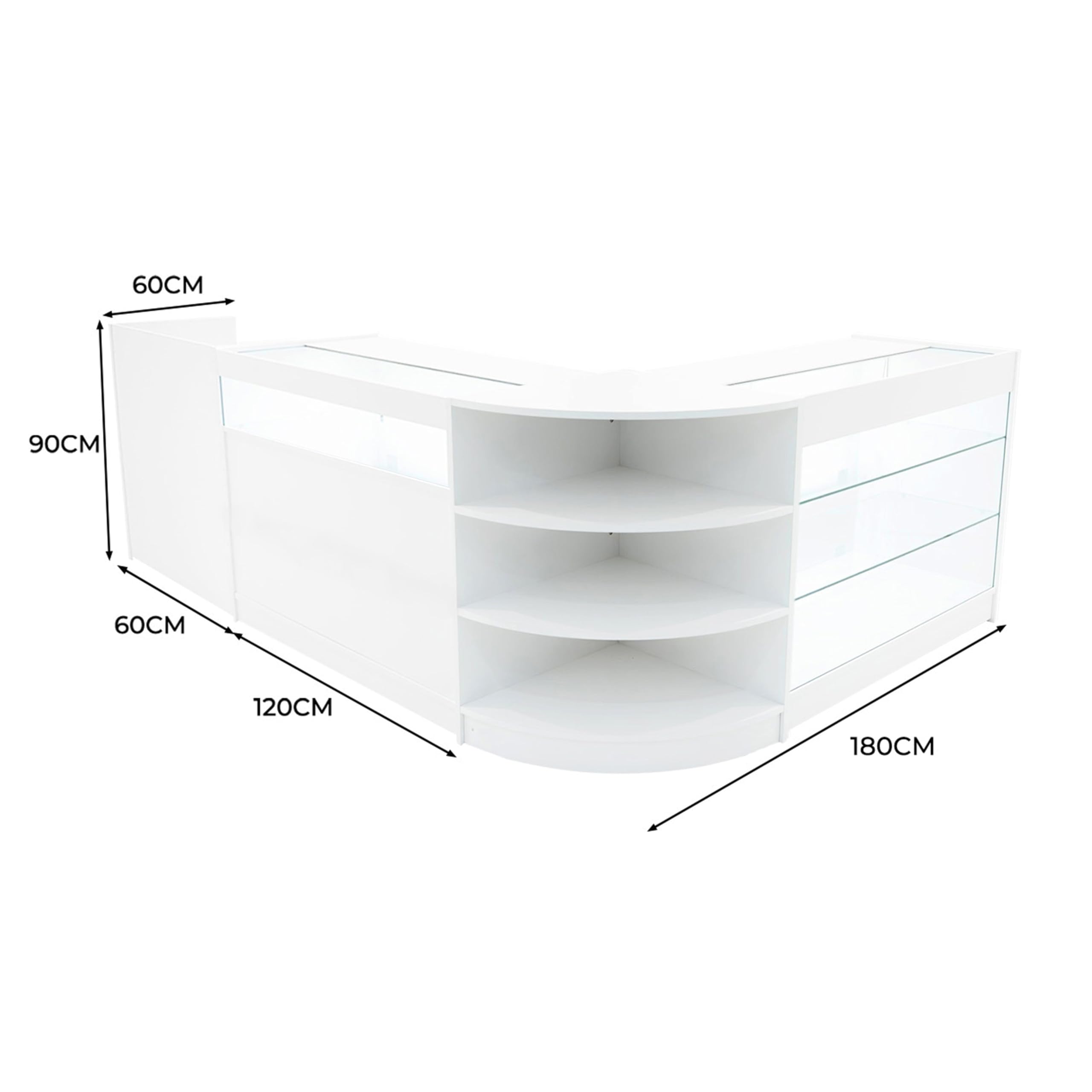 Comptoirs de Vente en MDF Blanc à LED Blancs Ensemble Hyperion LM60 TB60 B1200 K1200 3 Unités de Rangement Étagères Internes Portes Coulissantes Verouillables Réception Bureau Vêtements [Clés INCLUS]