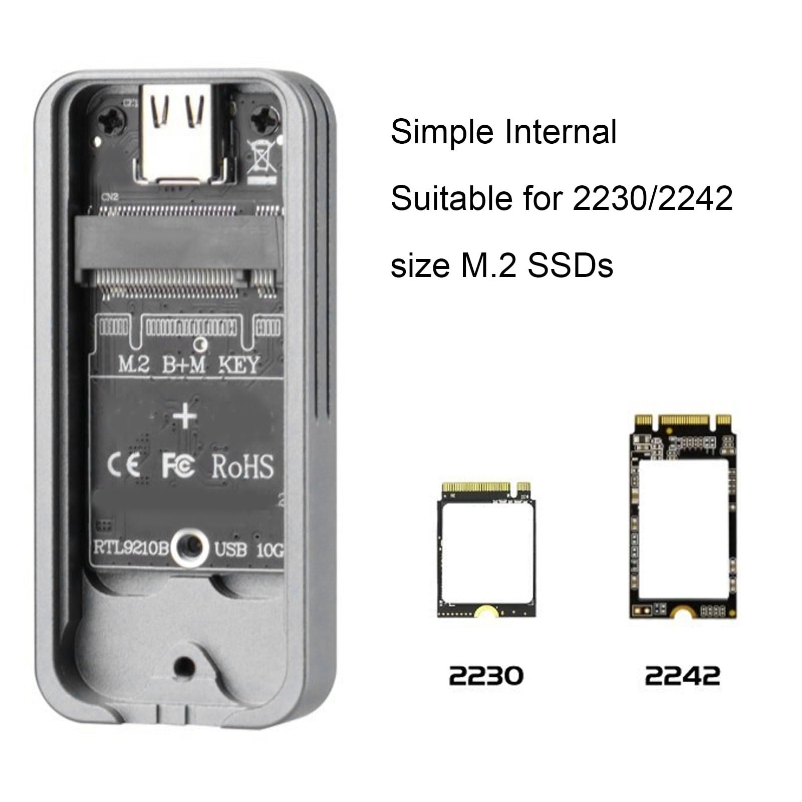 GRAUGEAR Boîtier M.2 NVMe/NGFF USB 3.2 Gen2 10 Gbps – RTL9210B, Dissipateur Thermique, Sans Outil, Support 2230-2280 + Boîte De Rangement SSD