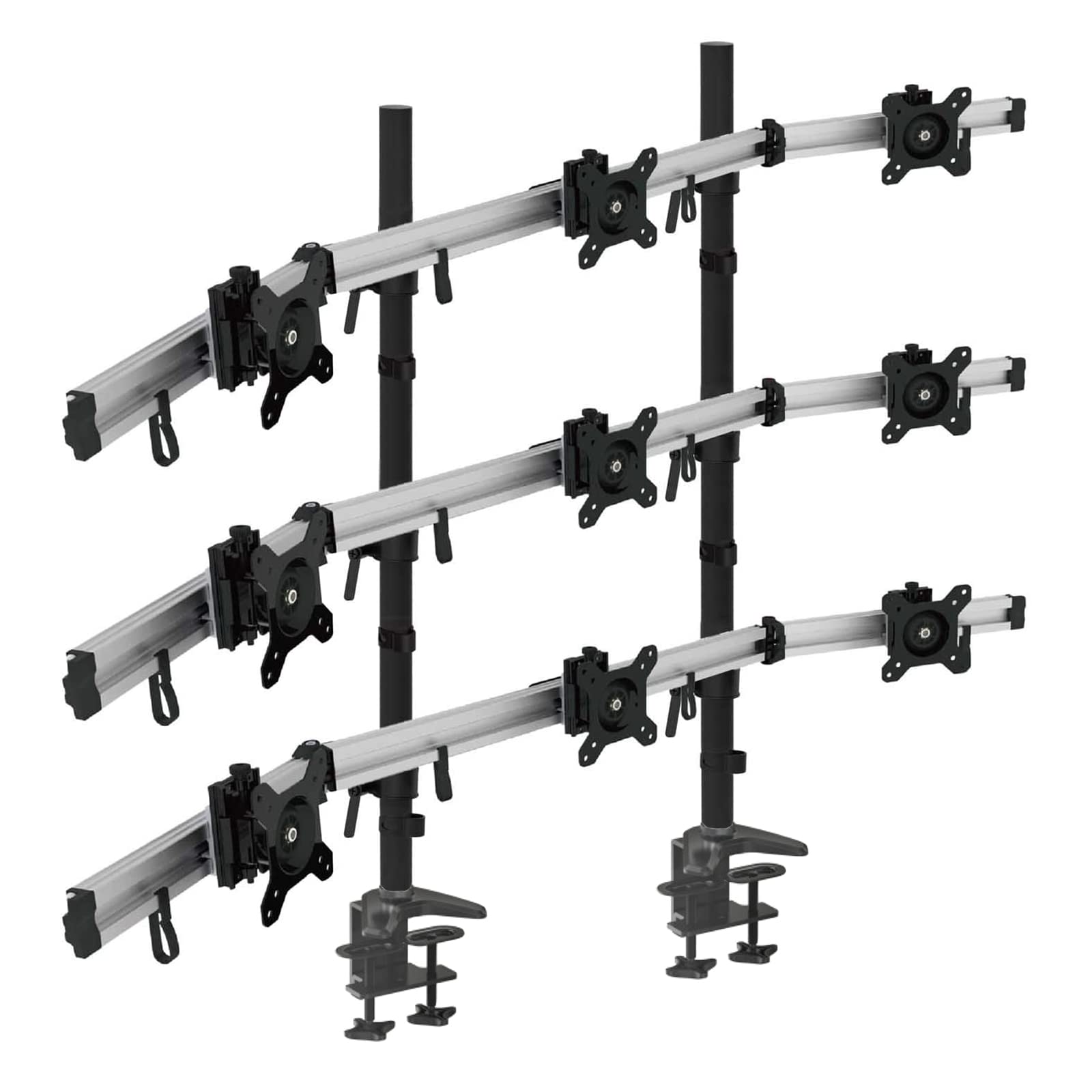 HFTEK - MP290C-N - 9fach-Monitorarm Tischhalterung Stand Halterung Halter für 9 Bildschirme von 15-27 Zoll auf 3 Ebenen