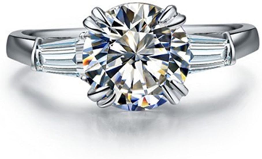 THREE MAN 2CT Ladder Side Solitaire Engagement Ring for Women NSCD Simulated Diamond Ring