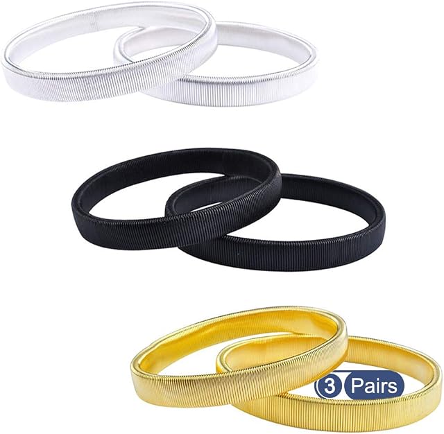 ZAWTR 3 Pairs Shirt Sleeve Holders, Anti-Slip Stretch Shirts Garters Elastic Armbands, Metal Sleeve Cuffs Armlets for Men Women (Gold Black Silver)