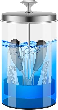 Nail Tool Disinfectant Jar - 21Oz Glass Sterilizer with Removable Strainer Tray - for Manicure & Barber Supplies Storage and Organization Disinfectant Jar