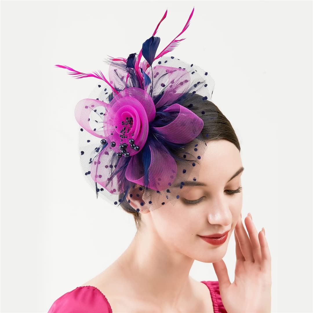 fascinator, Fascynatory damskie kwiatowe siateczkowe wstążki pióra kapelusz nakrycie głowy lub klips koktajlowy herbaciane przyjęcie