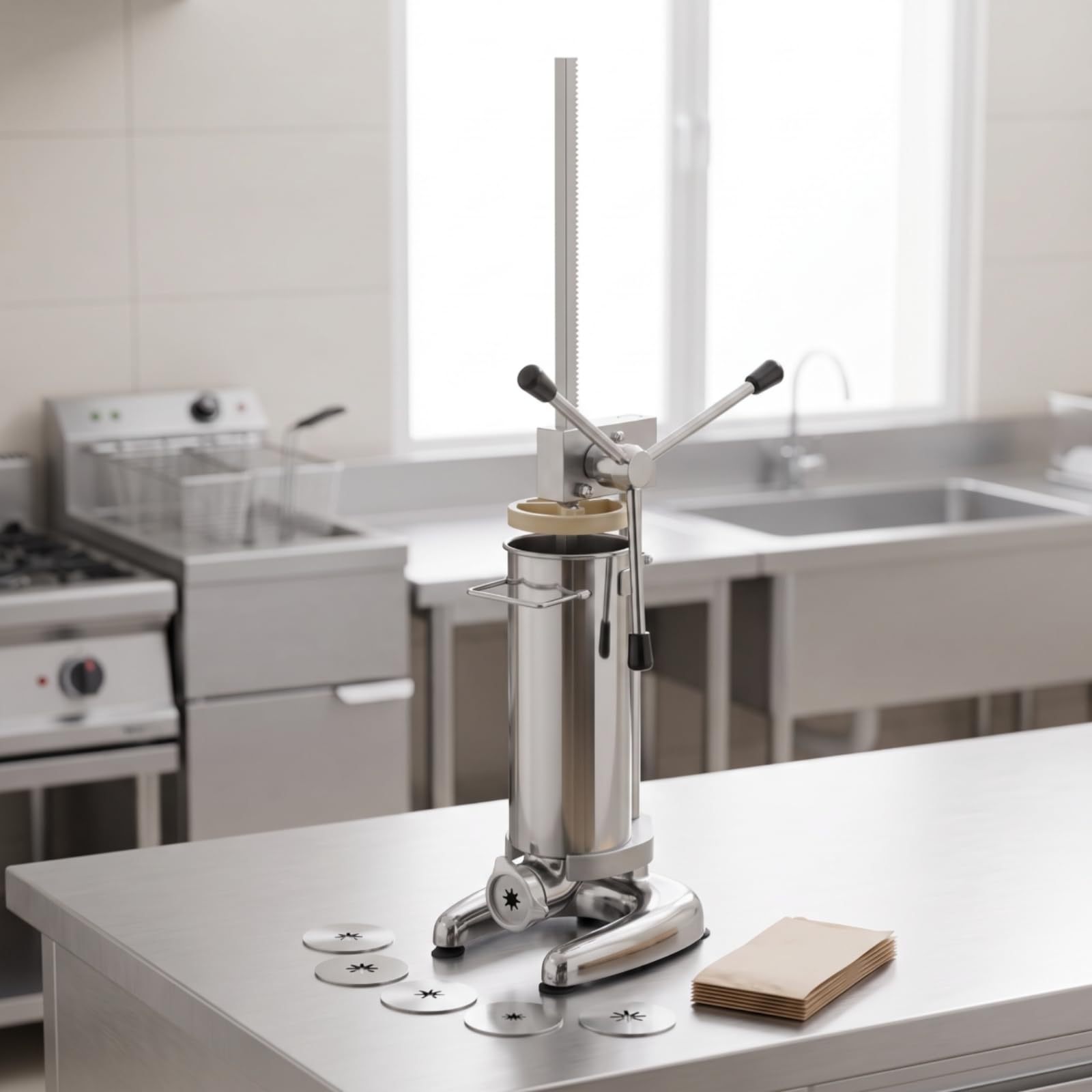 Churrera Manuale da Banco Attrezzatura Con Trafile Intercambiabili, Macchina per Churros in Acciaio Inox, Professionale, Pasticceria, Pasticceri