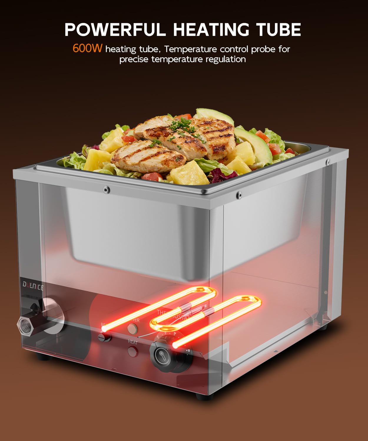 Bain Marie - Calentador eléctrico GN 1/2 con reinicio, 600 W, acero inoxidable, con grifo de desagüe, para fiestas, catering y restaurantes, 30-85 °C