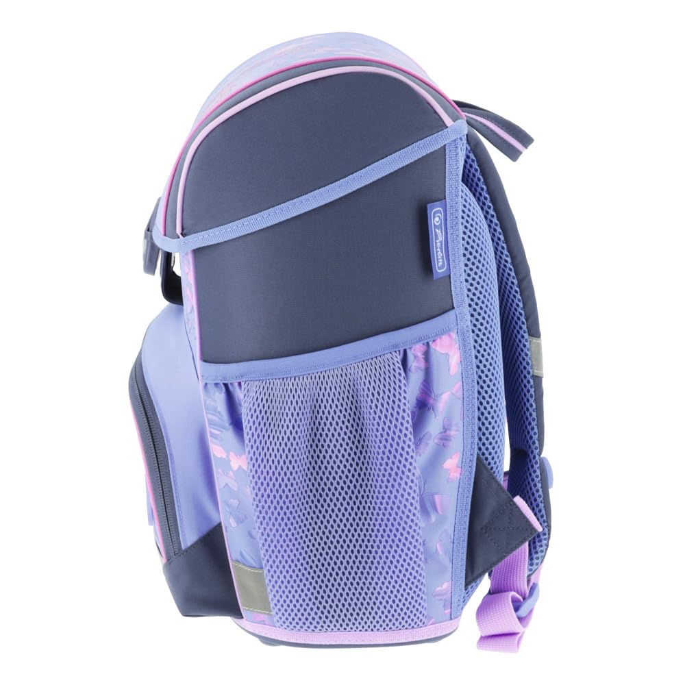 HERLITZ Loop Butterfly Paradise Schulranzen, Rucksack für Kinder, Schulrucksack 17L, Kinderrucksack, Leicht Schultasche für Mädchen, Reflexmaterial, Schnallenverschluss, Ergonomische Form, Hellviolett
