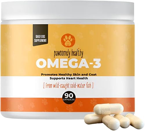 Pawsomely Healthy Aceite de pescado omega-3 para perros, aceite de anchoa capturado en la naturaleza, alto EPA y DHA, apoya la piel, el abrigo, las
