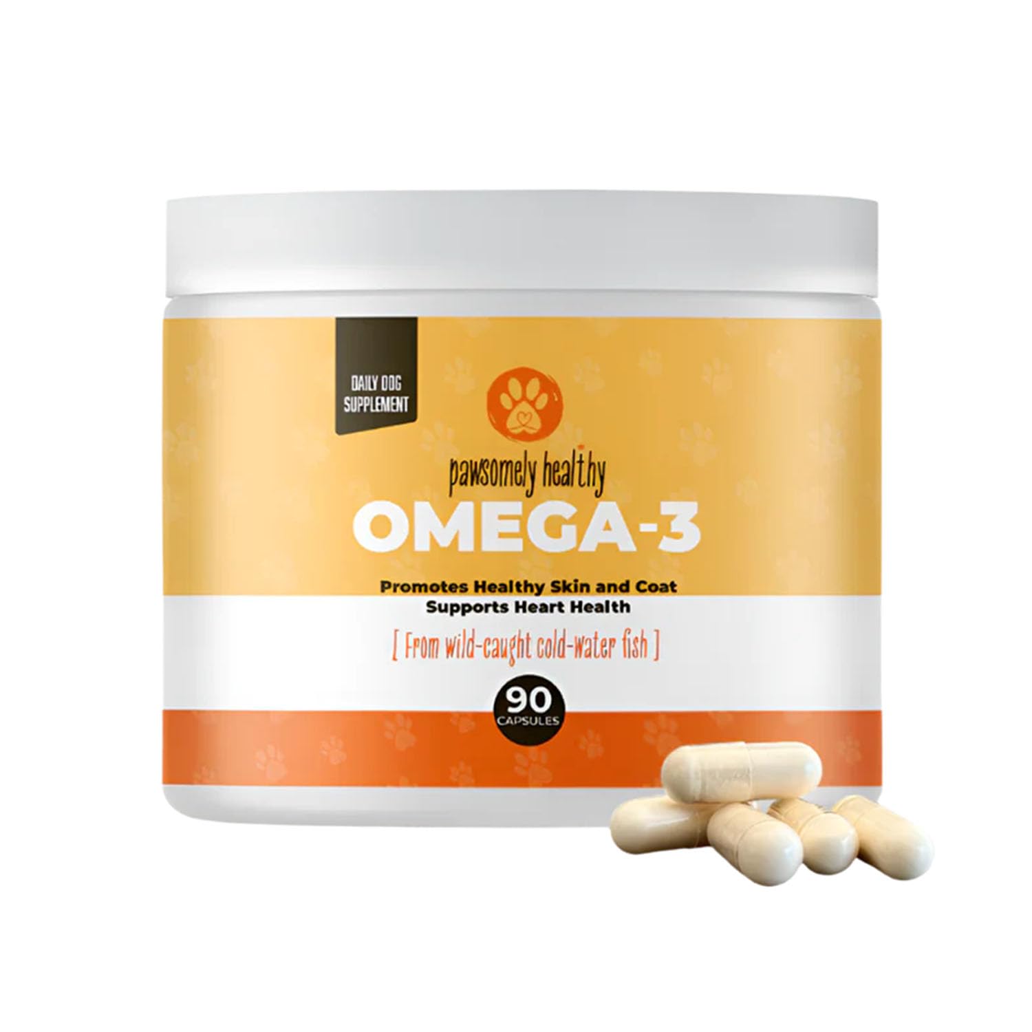 Pawsomely Healthy Omega-3 Fish Oil for Dogs – Wild Caught Anchovy Oil – High EPA & DHA – Supports Skin, Coat, Joints, Heart – Reduces Itching, Shedding, Allergies – Vet Approved – 90 Powder Capsules