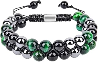 Pulsera ajustable de doble capa de piedra natural de 8 mm, tejida a mano, con cuentas, for hombres y mujeres.